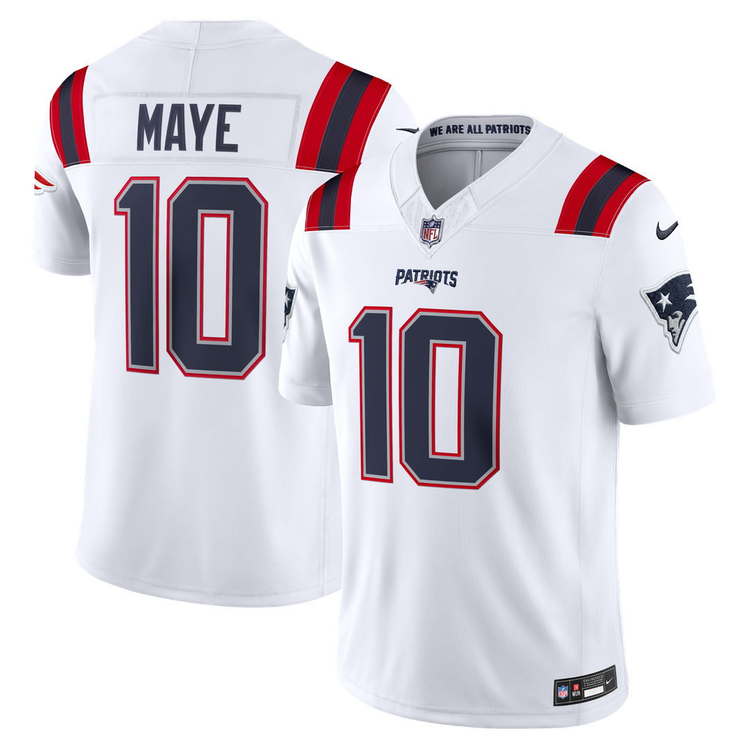 New England Patriots Drake Maye Nike Red Alternate Vapor F.U.S.E. Stitched Limited Jersey