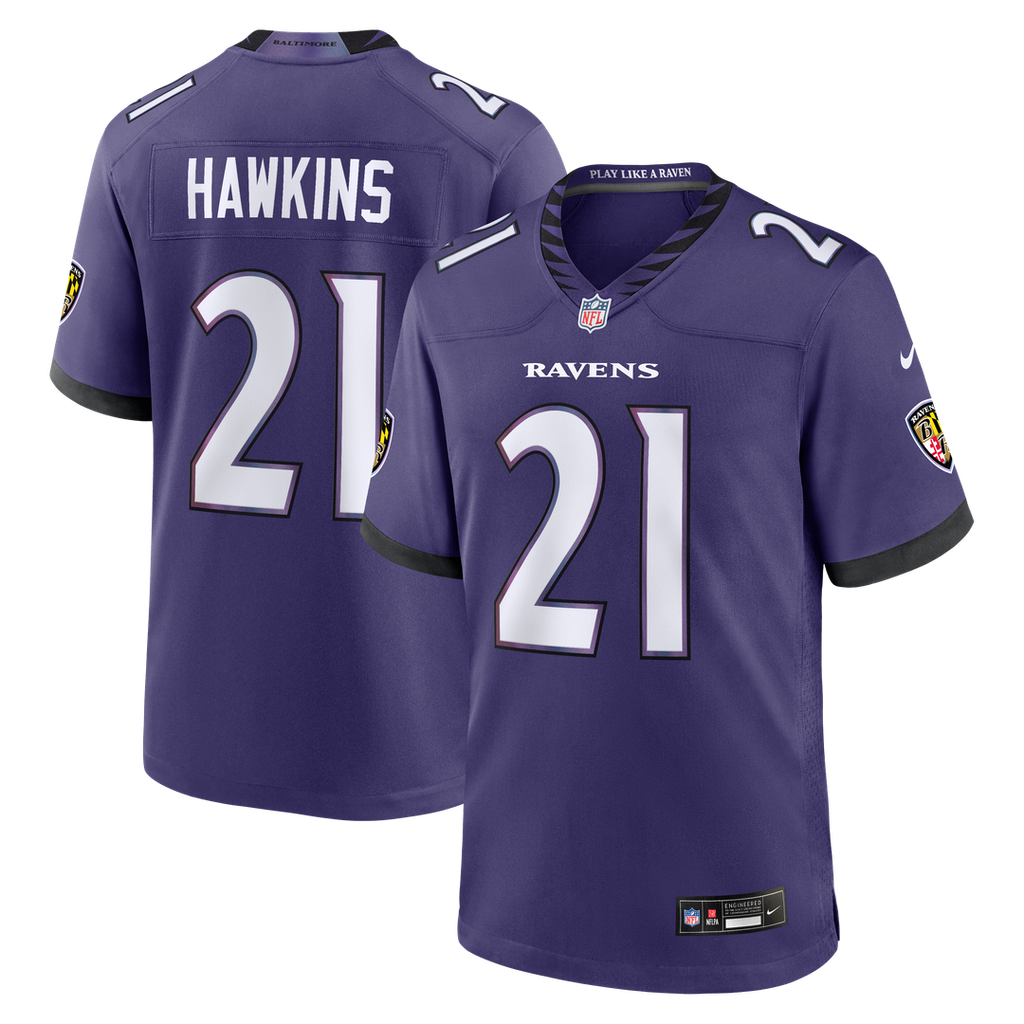 Baltimore Ravens Jaylinn Hawkins Nike Purple Team Game Jersey
