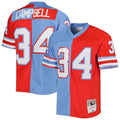 Houston Oilers Earl Campbell Mitchell & Ness Red/Light Blue Gridiron Classics 1980 Split Legacy Replica Jersey