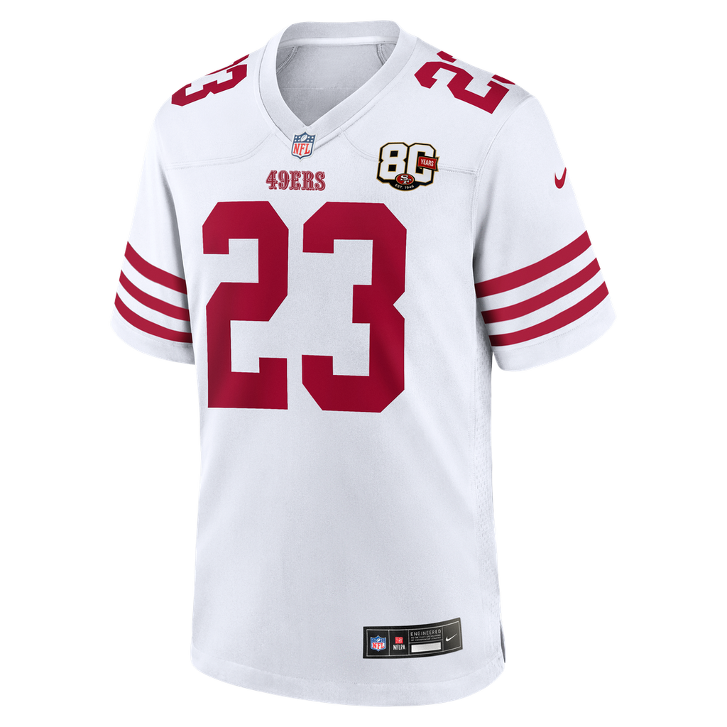 San Francisco 49ers Christian McCaffrey Nike White 80th Anniversary Game Jersey
