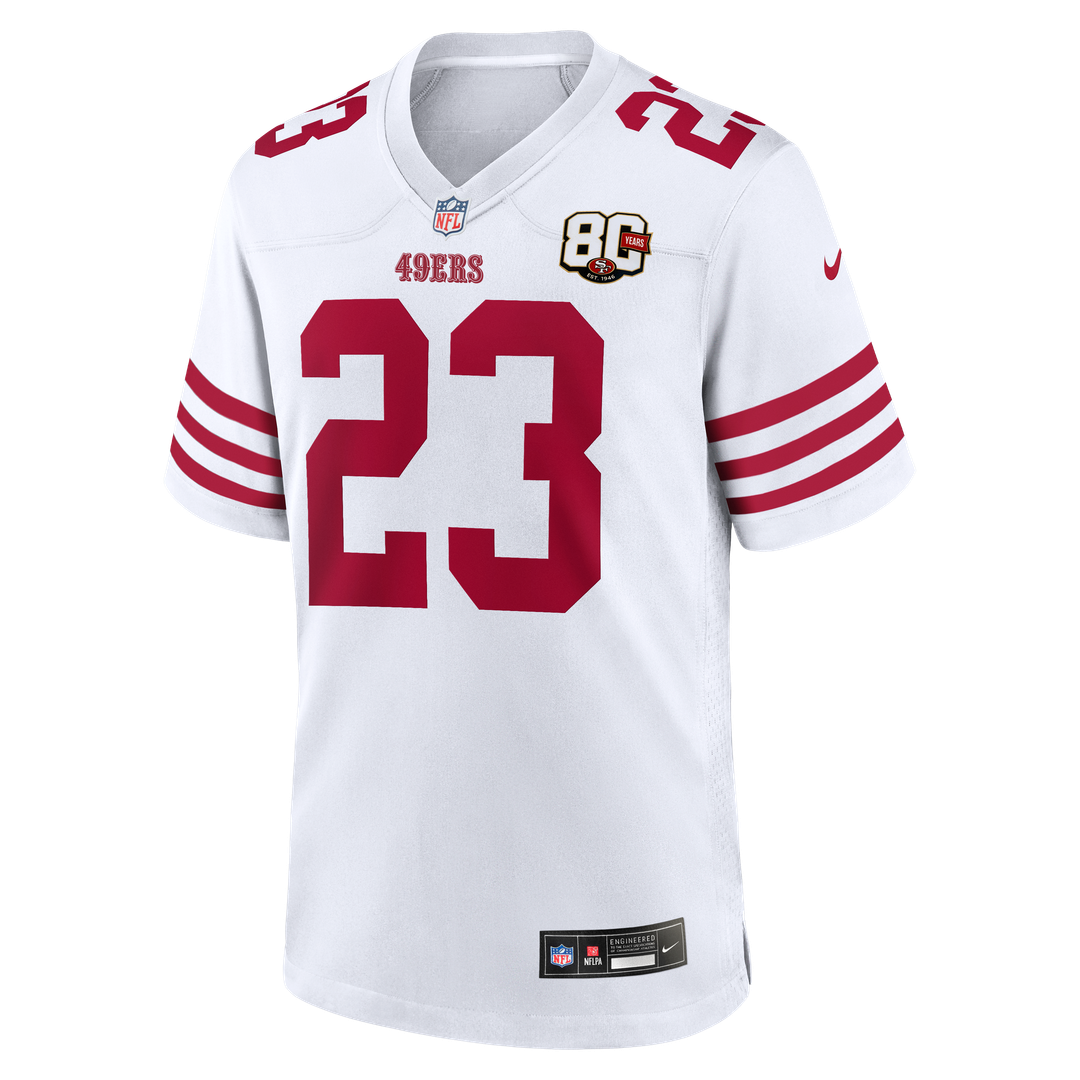 San Francisco 49ers Christian McCaffrey Nike White 80th Anniversary Game Jersey