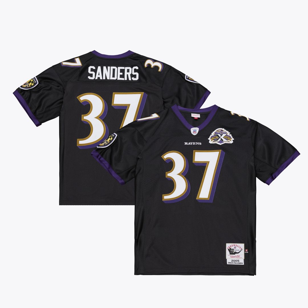 Baltimore Ravens Deion Sanders Mitchell & Ness Black 2005 Authentic Throwback Jersey