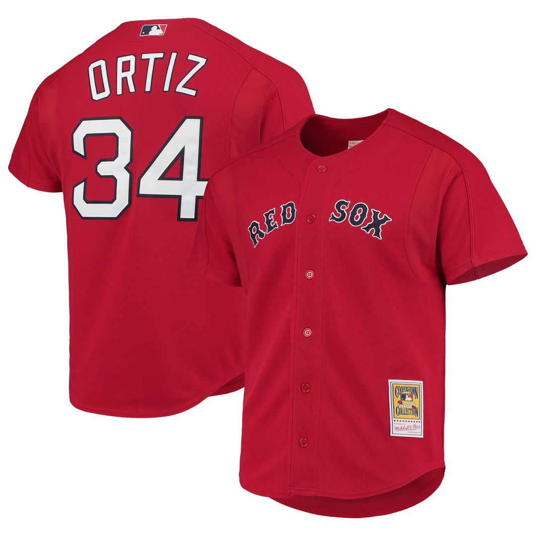 Boston Red Sox David Ortiz Mitchell & Ness Red Cooperstown Collection Mesh Batting Practice Button-Up Jersey