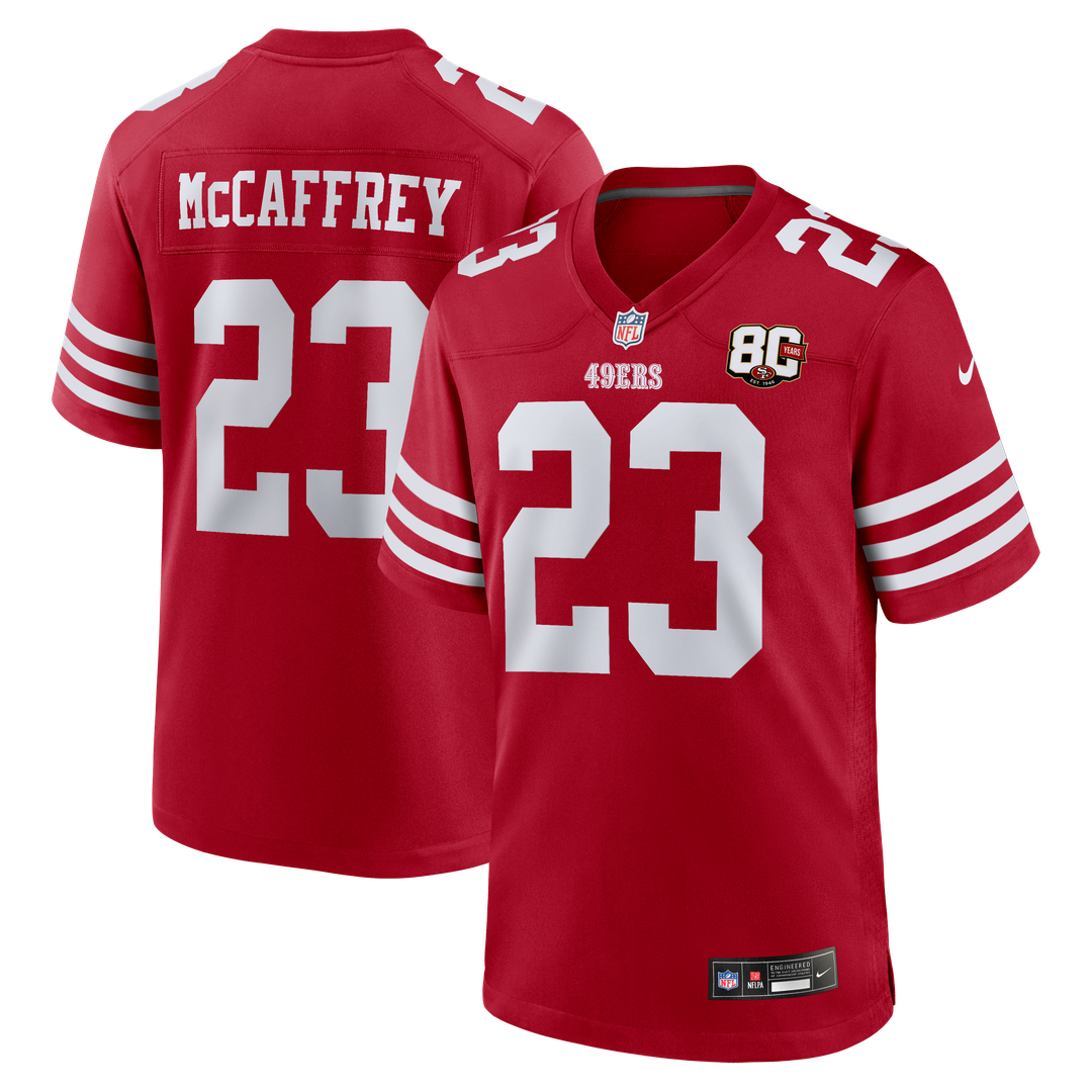 San Francisco 49ers Christian McCaffrey Nike White 80th Anniversary Game Jersey