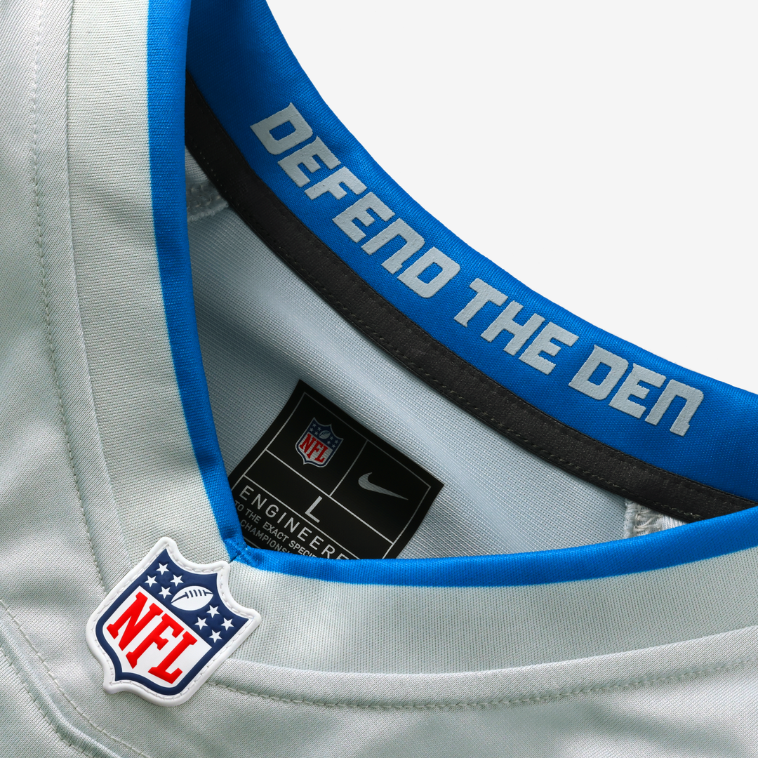 Detroit Lions Jahmyr Gibbs Nike Silver 2026 Rivalries Collection Game Jersey