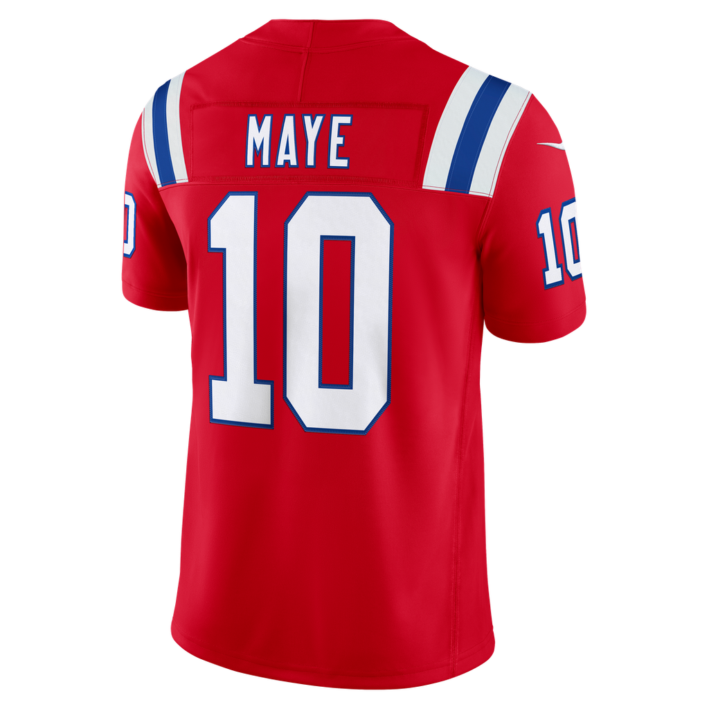 New England Patriots Drake Maye Nike Red Alternate Vapor F.U.S.E. Stitched Limited Jersey