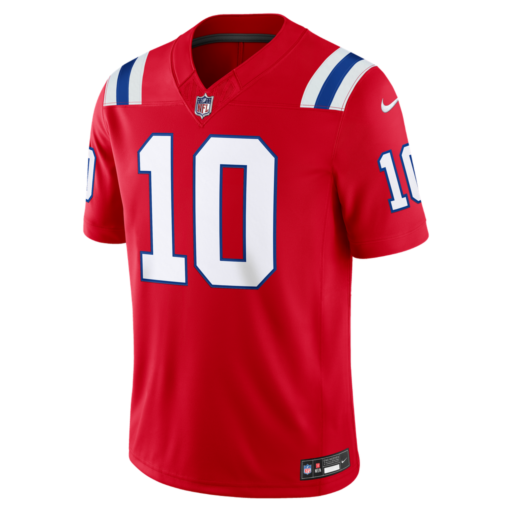 New England Patriots Drake Maye Nike Red Alternate Vapor F.U.S.E. Stitched Limited Jersey