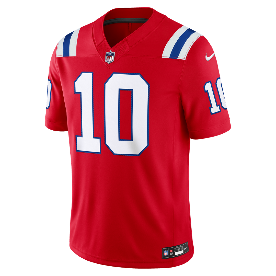 New England Patriots Drake Maye Nike Red Alternate Vapor F.U.S.E. Stitched Limited Jersey