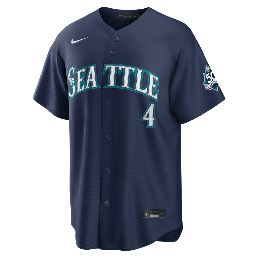 Seattle Mariners Colt Emerson Nike Navy Road 50th Season Anniversary Patch Stadium Jersey