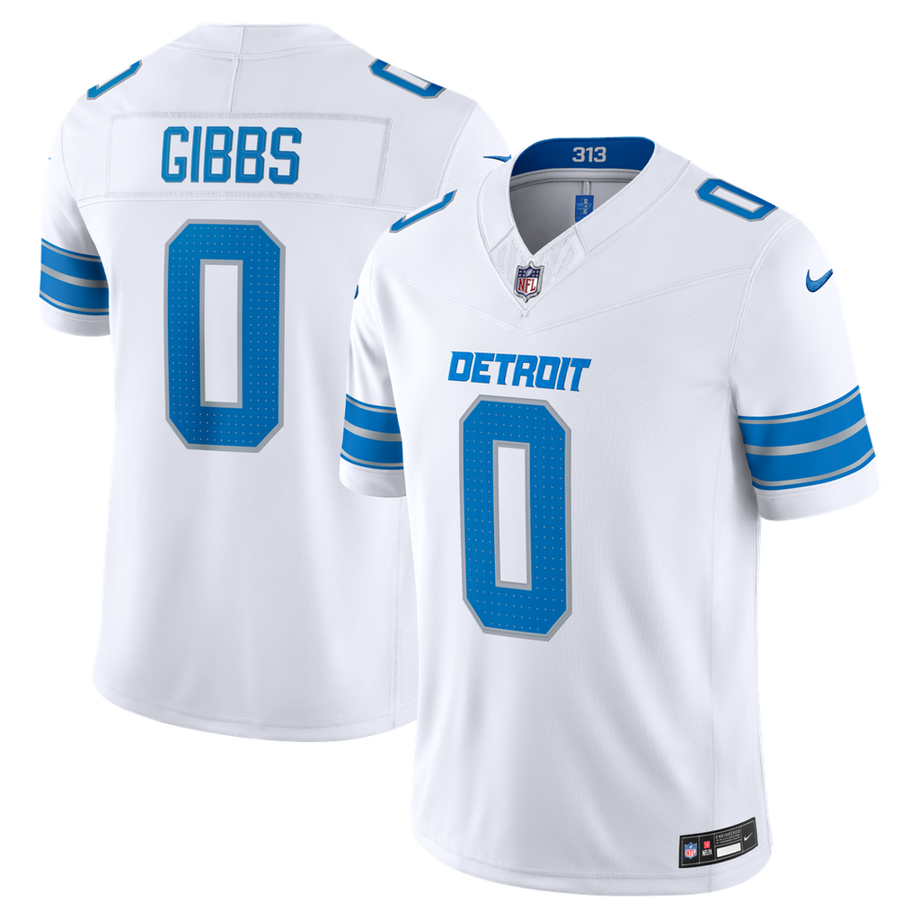 Detroit Lions Jahmyr Gibbs Nike White Vapor F.U.S.E. Stitched Limited Jersey