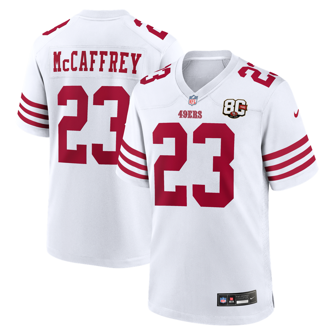 San Francisco 49ers Christian McCaffrey Nike White 80th Anniversary Game Jersey
