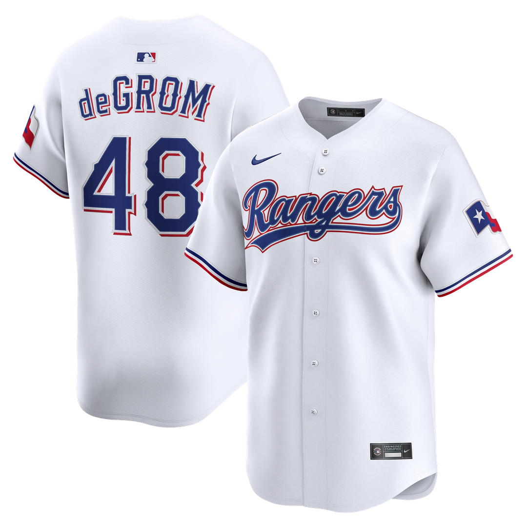 Texas Rangers Jacob deGrom Nike White Home Limited Jersey