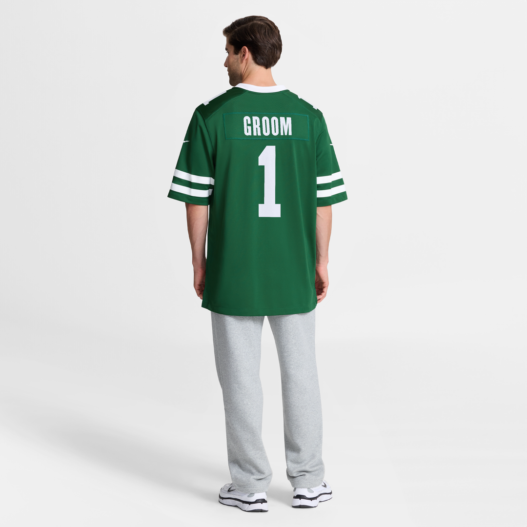 New York Jets Number 1 Groom Nike Legacy Green Game Jersey
