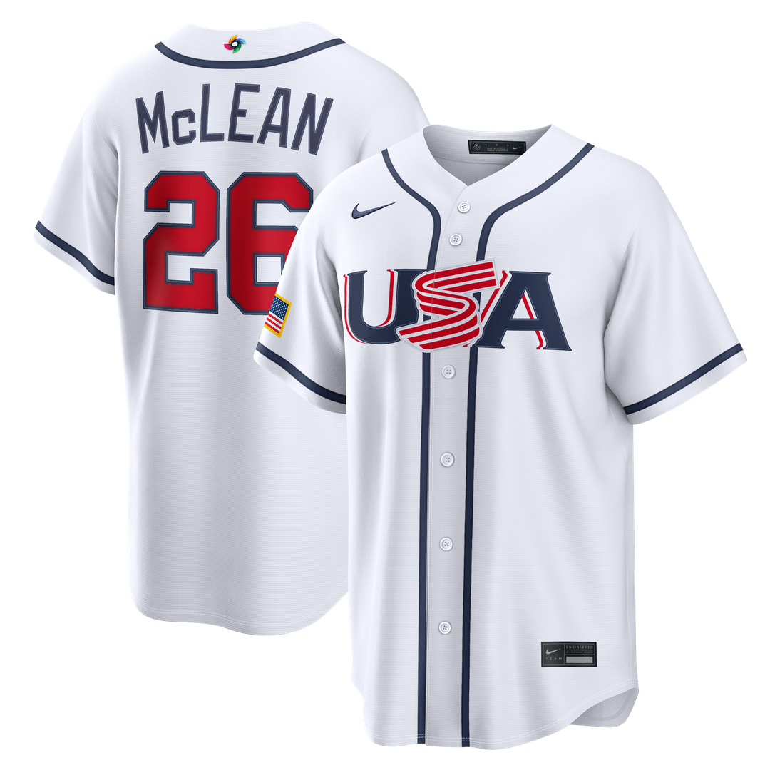USA Baseball Nolan McLean Nike White 2026 World Baseball Classic Home Stadium Jersey
