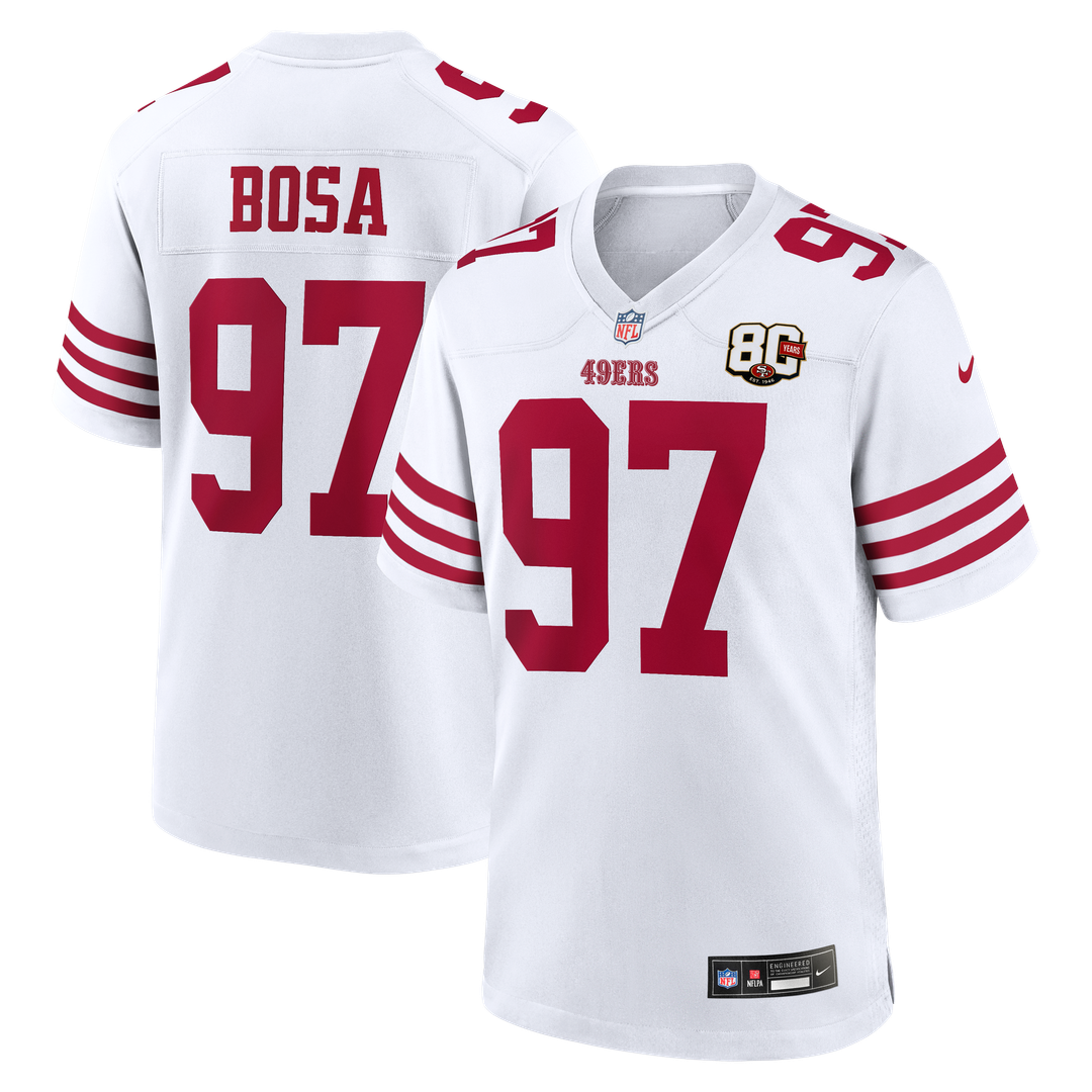 San Francisco 49ers Nick Bosa Nike White 80th Anniversary Game Jersey