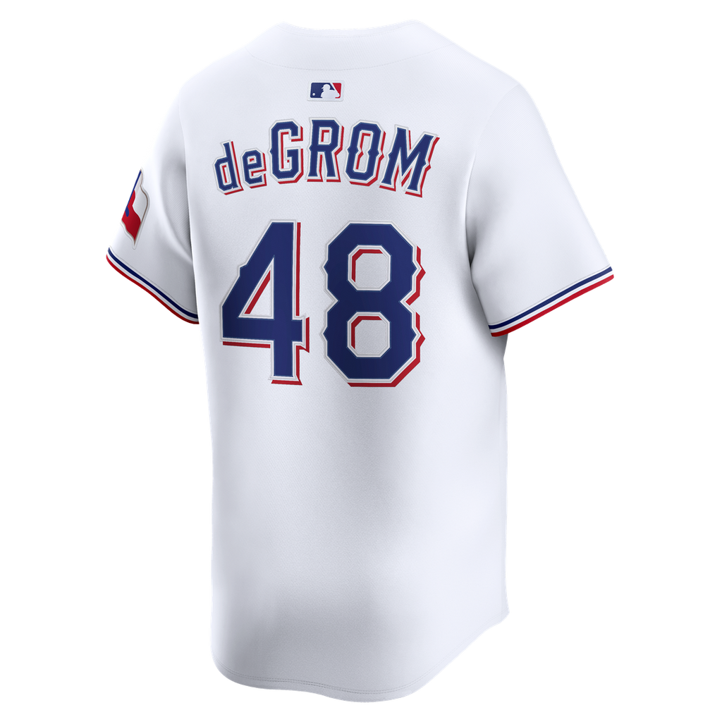 Texas Rangers Jacob deGrom Nike White Home Limited Jersey