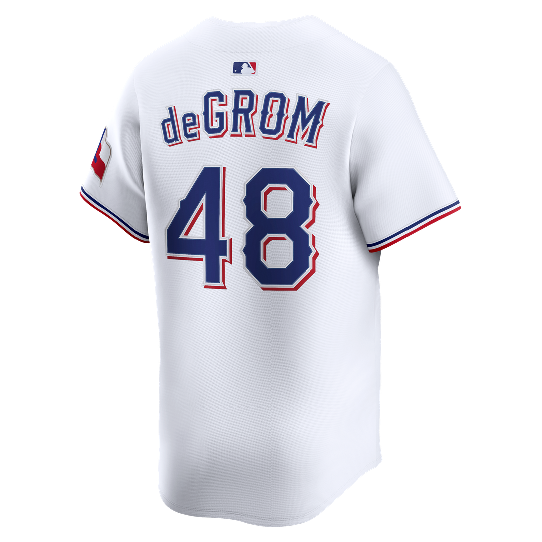 Texas Rangers Jacob deGrom Nike White Home Limited Jersey