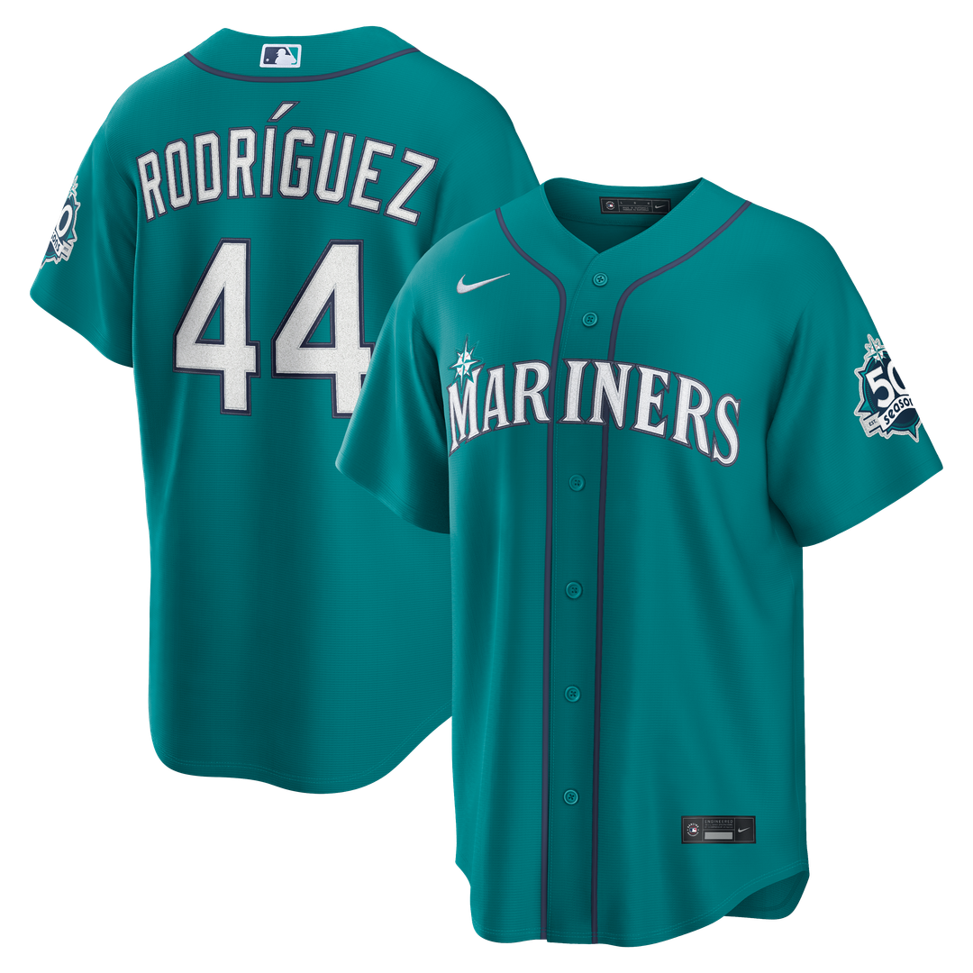 Seattle Mariners Julio Rodríguez Nike White Home Stadium 50th Season Patch Jersey