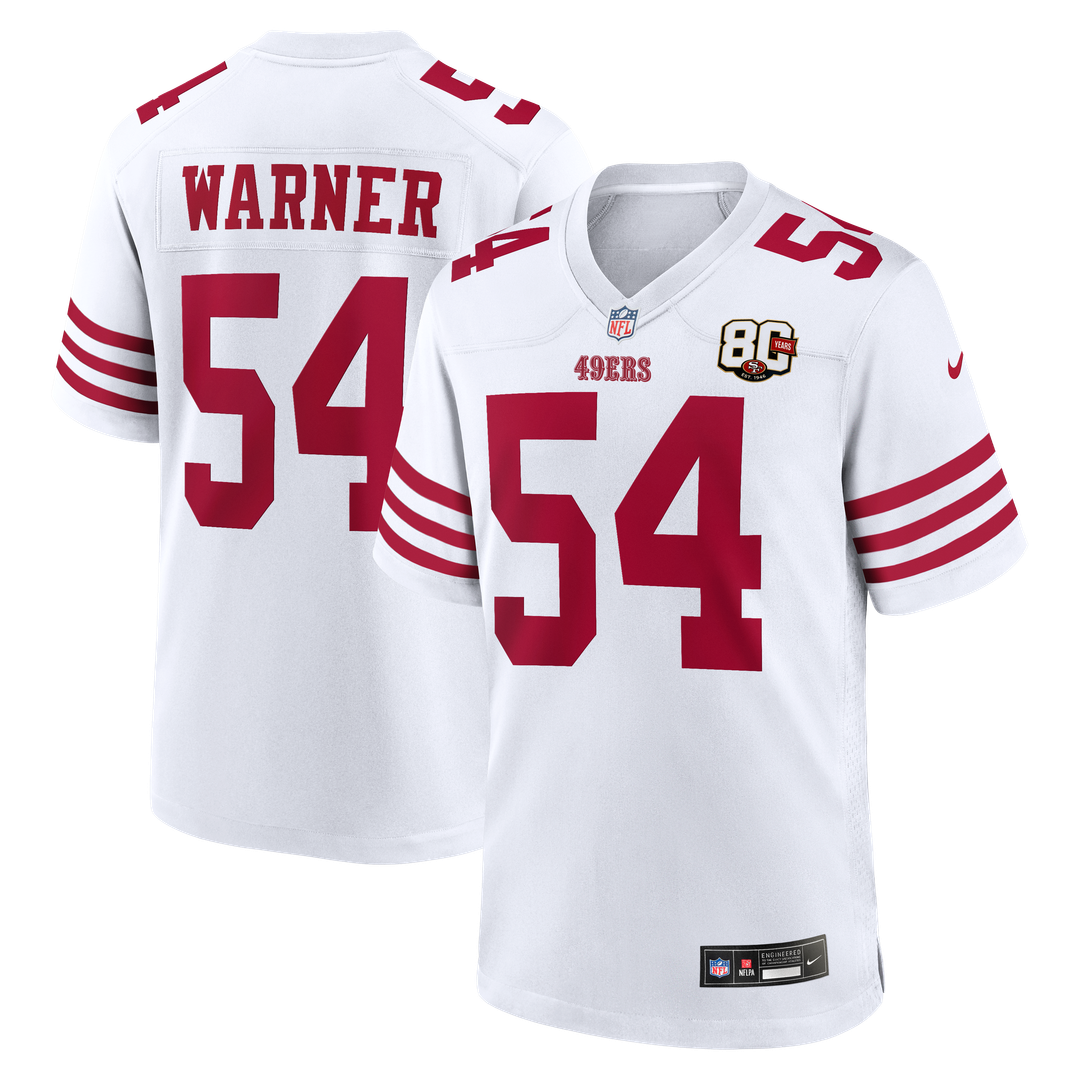 San Francisco 49ers Fred Warner Nike Scarlet 80th Anniversary Game Jersey