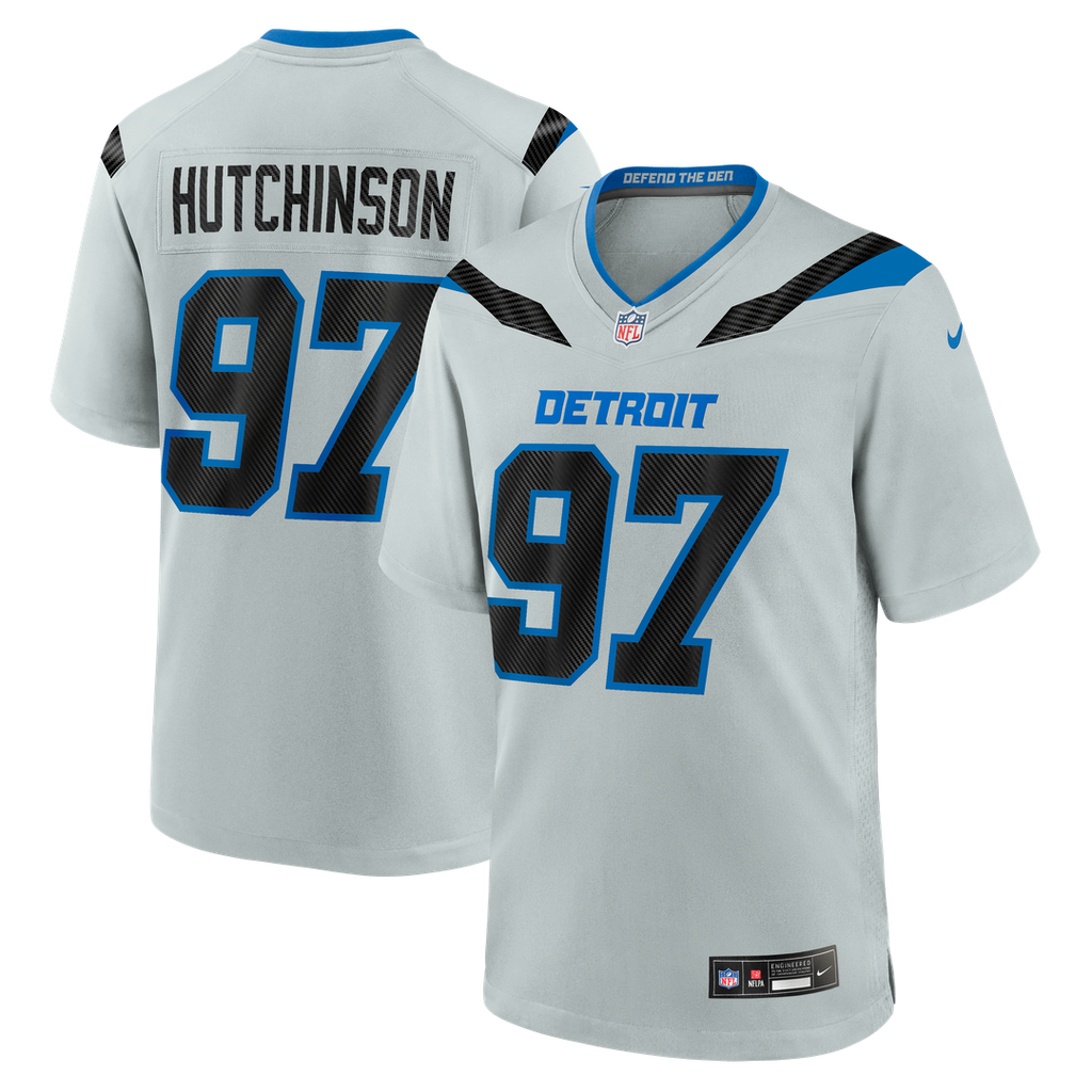 Detroit Lions Aidan Hutchinson Nike Silver 2026 Rivalries Collection Game Jersey